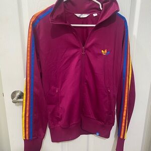 Adidas Burgundy Jacket with Multicolor Stripes